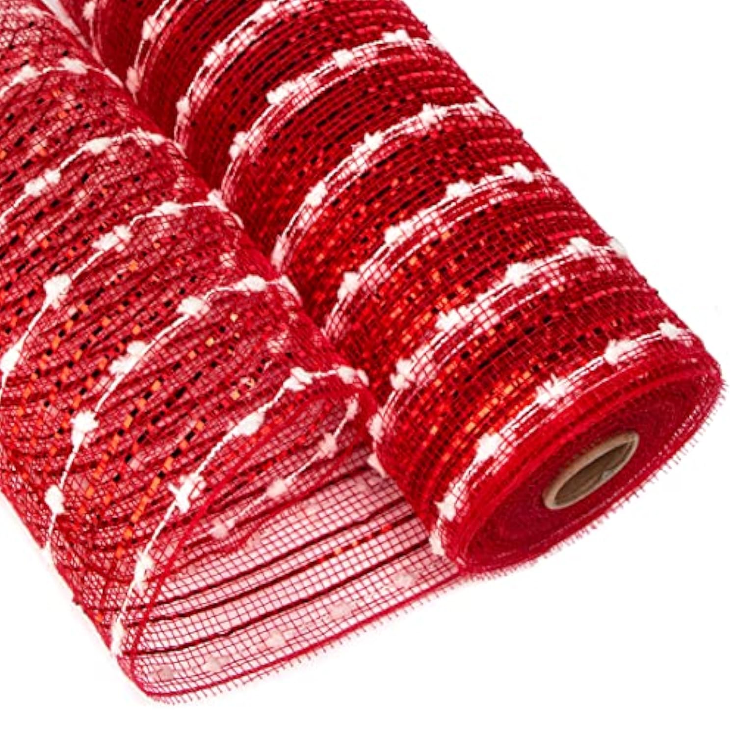 Snowball Red Metallic Mesh Ribbon, Deco Mesh 10 Inch X 30 Feet(10Yard)