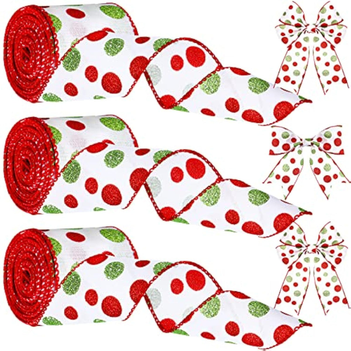 3 Rolls 18 Yard Wired Ribbon Glitter Burlap Ribbon With Wired Edge Red