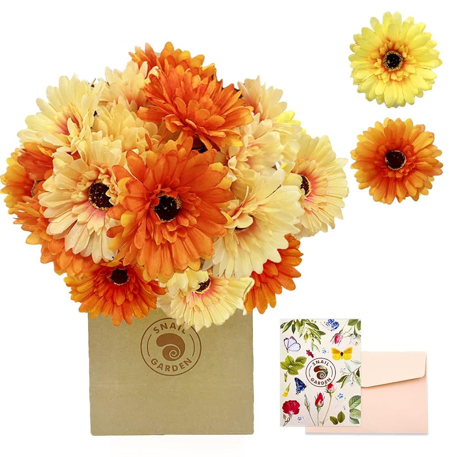 20Pcs Artificial Daisies Flowers, 4 Bundles Silk Gerbera Daisies Flowers For Wedding Centerpiece, Home Party Office Table Decor?Yellow And Orange?