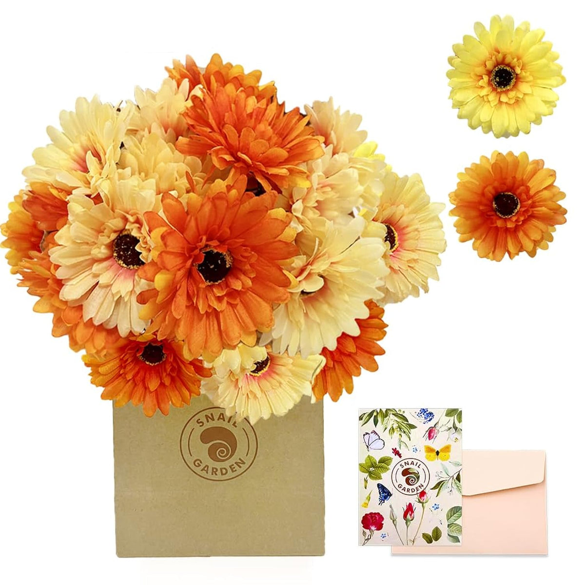 20Pcs Artificial Daisies Flowers, 4 Bundles Silk Gerbera Daisies Flowers For Wedding Centerpiece, Home Party Office Table Decor?Yellow And Orange?
