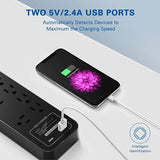 12 Outlet Surge Protector Power Strip 2 USB Ports 6FT Cord 2390J Black