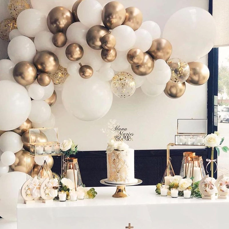 Balloon Garland Arch Kit-116 Pcs White And Gold Balloons-Wedding Birth