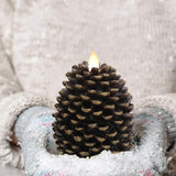 Pine Cone Flameless Candles Battery Operated With 6 Hour Timer Unscented Real Wax Flat Wick Flickering Pinecone Led Candles Christmas Home Holiday Decoration(2 Pack Brown)