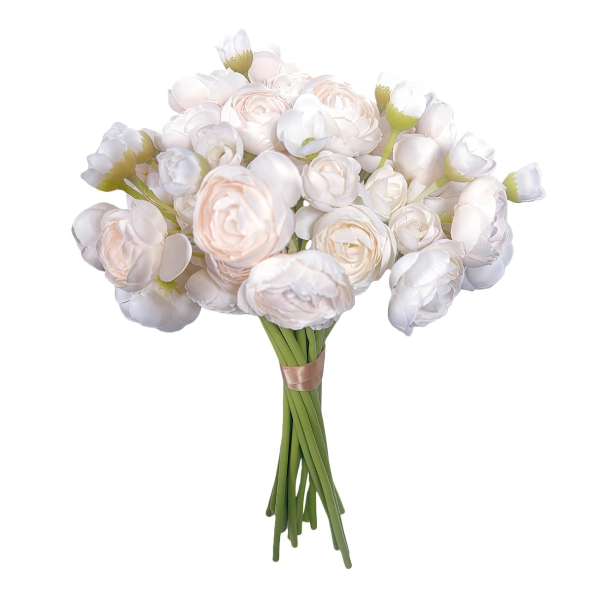 Ranunculus Artificial Flower, 18 Pcs Faux Silk Mini Ranunculus Flowers For Diy Bouquet, Bulk Fake Wedding Filler Flowers For Centerpieces Arrangements Bridal Shower Decorations (Light Champagne)