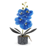 Artificial Orchid With Cement Vase Fake Phalaenopsis Flower Arrangement Faux Plants For Party Exhibition Center Home Decoration(Blue Tall 15")