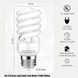 E26 CFL Light Bulbs T2 Spiral 13W 60W Equivalent 2700K Soft White 900 Lumens UL Approved 2 Pack