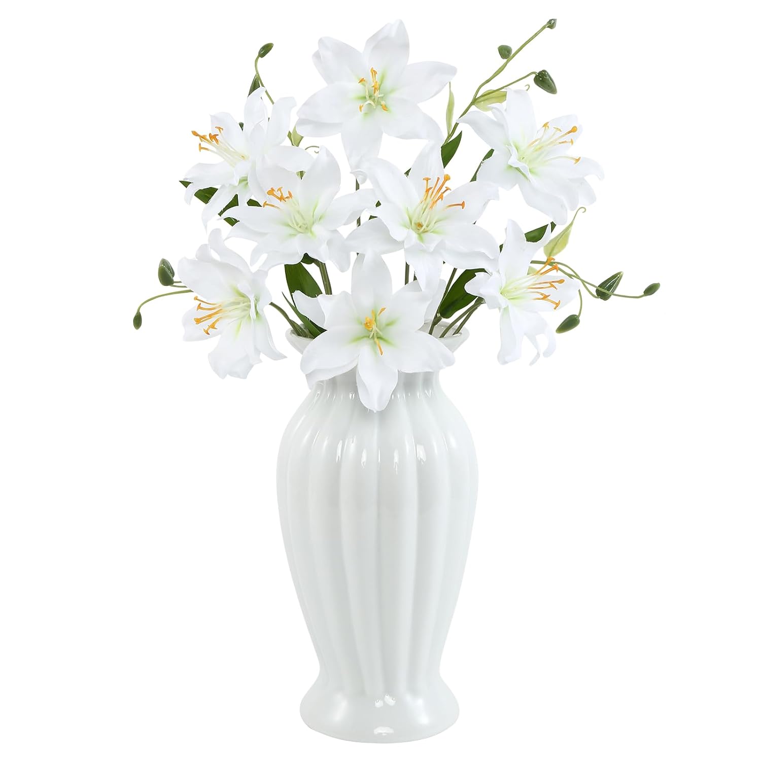 6 Pcs Artificial Lily Flowers, Fake Lilies Silk Flower For Table Vase Diy Wedding Bouquets Party & Home Decor(White)