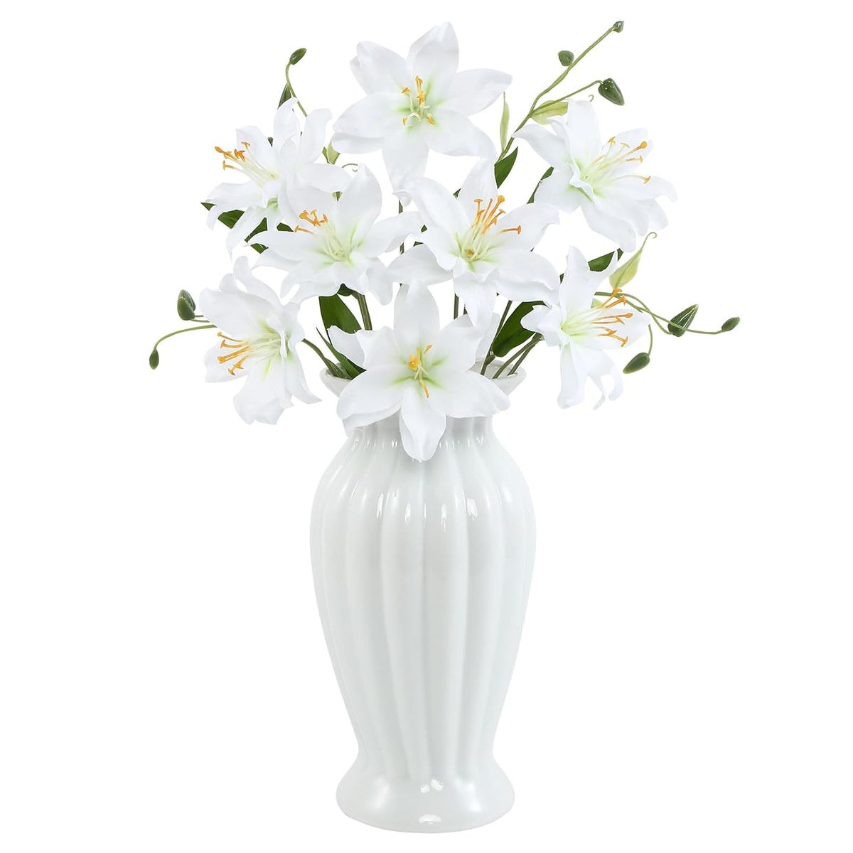 6 Pcs Artificial Lily Flowers, Fake Lilies Silk Flower For Table Vase Diy Wedding Bouquets Party & Home Decor(White)