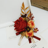 2 Pieces Of Wrist Corsage And Boutonniere Set, Artificial Flowers Accessories Suit Decor For Wedding Prom Party Homecoming Ceremony Anniversary - Red+Orange