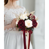 Bride Bouquets For Wedding Burgundy Artificial Flowers Roses Tossing Bouquet For Bridesmaid For Wedding Ceremony Anniversary