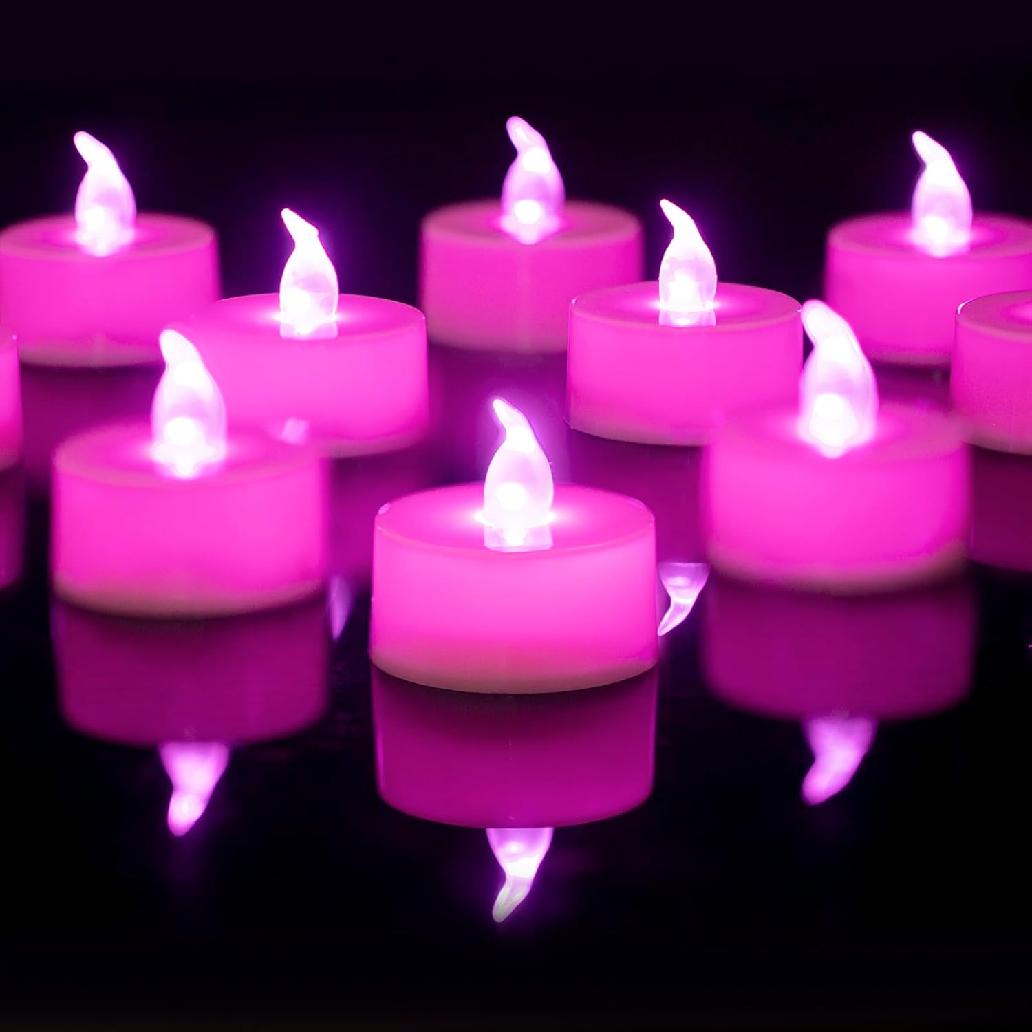 Flameless Candles With 6H Timer, Steady Pink Led Tea Lights, Romantic Long Lasting Battery Operated Fake Candles For Party, Halloween And Christmas, Set Of 24 (Pink)