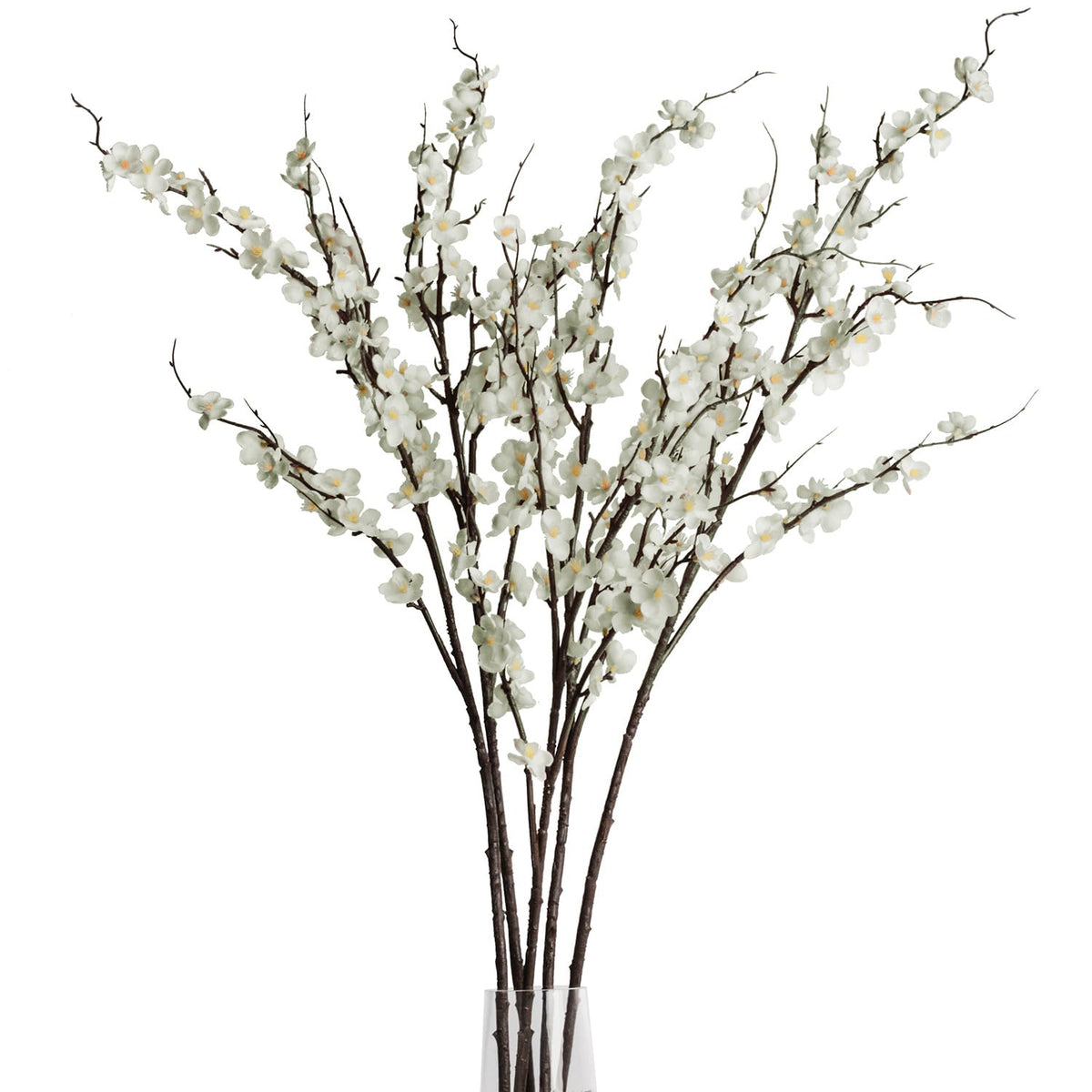 5Pcs Silk Cherry Blossom Branches 39'' Artificial Flowers Faux Cherry Blossom Stems For Vase Summer Spring Wedding Decor (5, White)