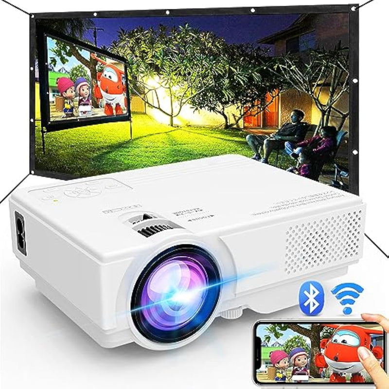 Projector With Wifi And Bluetooth, Upgrade Outdoor Projector, Mini Movie Projector Supports 1080P Synchronize Smartphone Screen By Wifi/Usb Cable For Home Entertainment