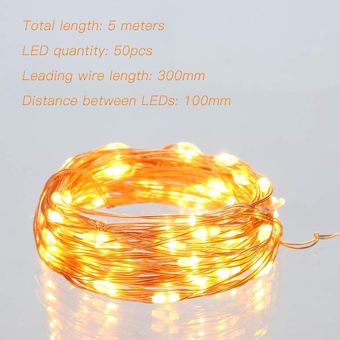 16FT Battery Operated Fairy Lights Warm White Copper Wire Mini Starry String Lights for Bedroom Wedding Party Decor