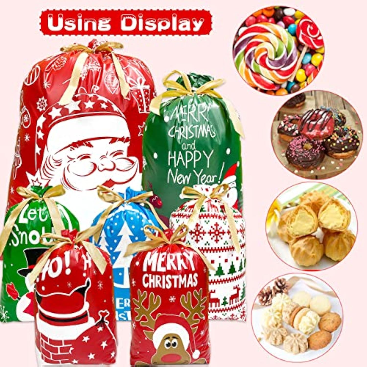 Christmas Drawstring Gift Bags 38Pcs Christmas Bags For Gifts With Drawstrings Large Drawstring Christmas Gift Bags Assorted Sizes Christmas Wrapping Bags Christmas Gift Bags With Drawstring 3 Sizes And 7 Designs