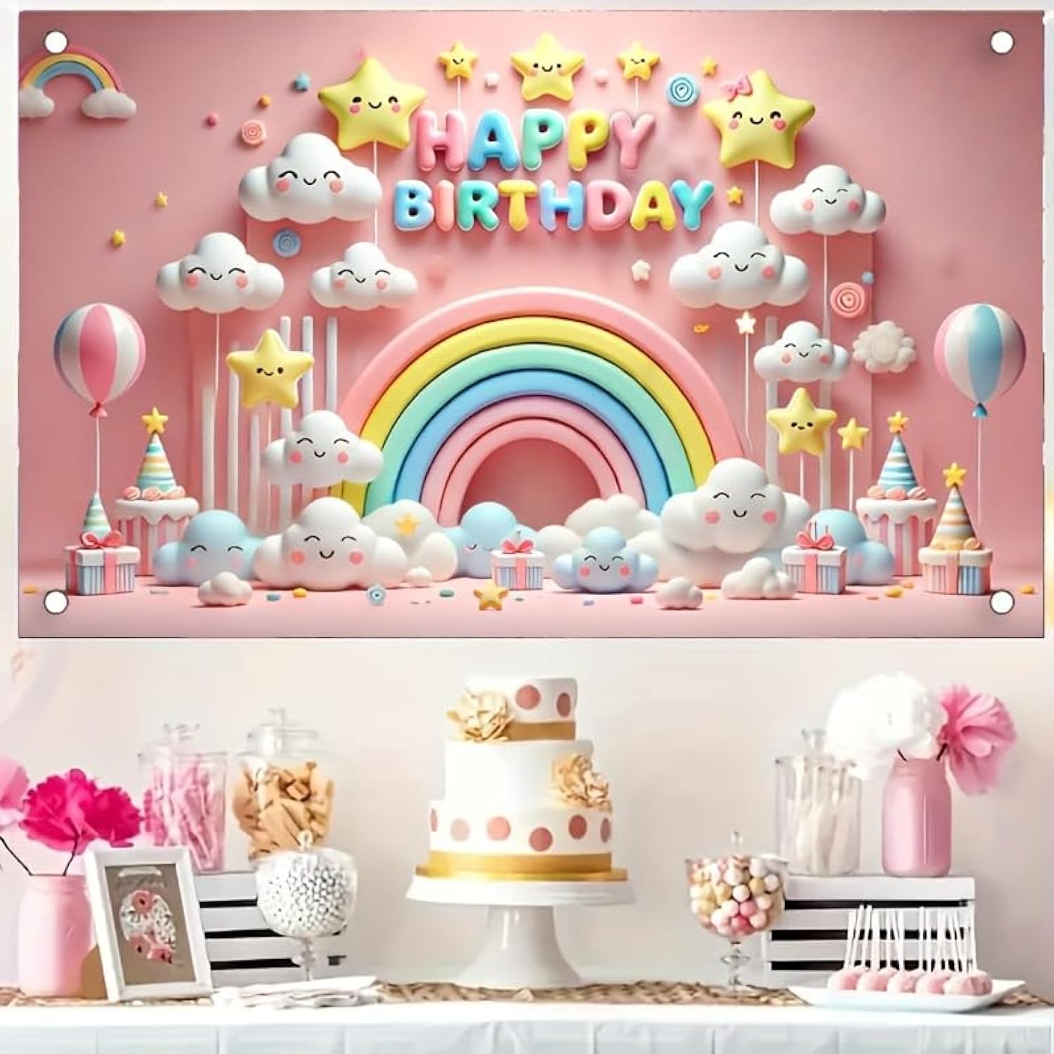 Rainbow Birthday Backdrop: 71"x43" Kids' Party Banner