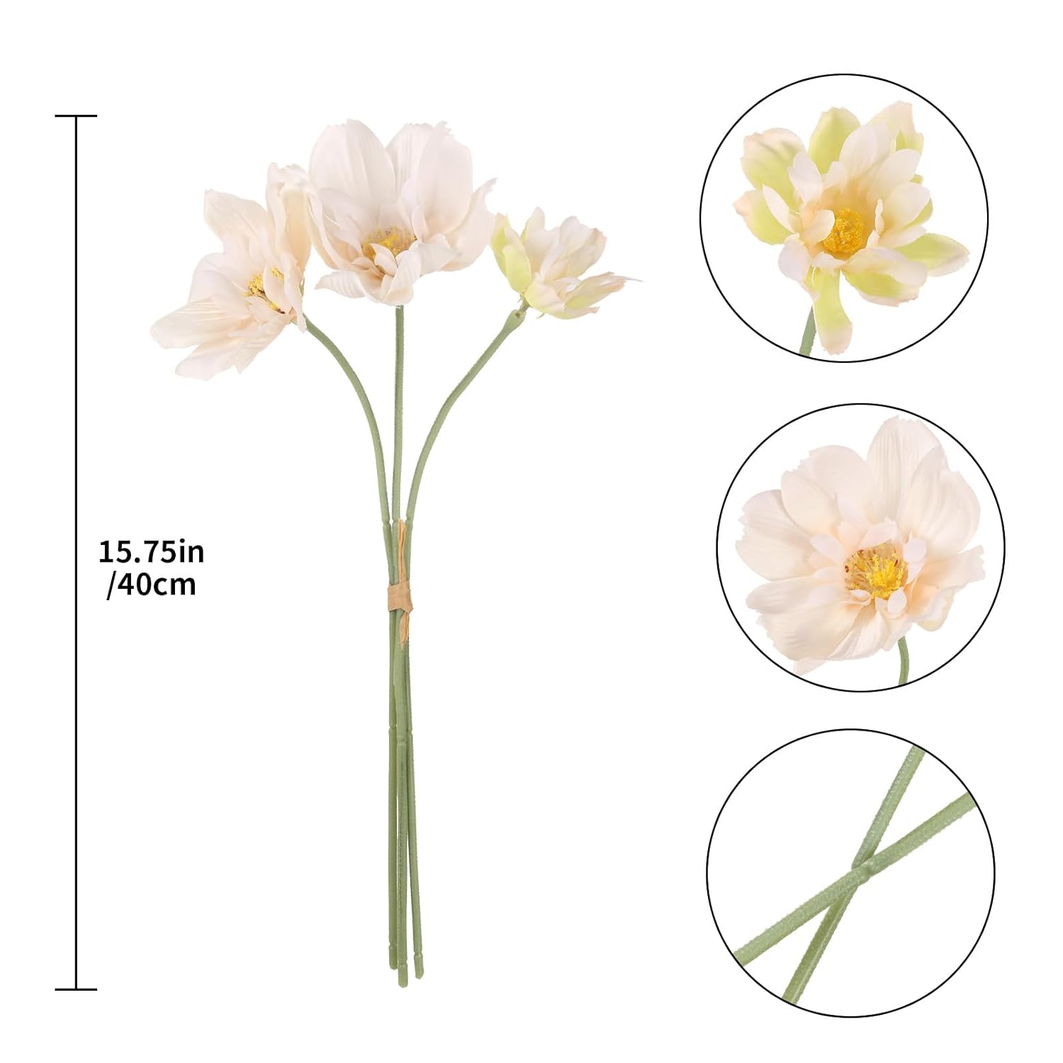 Insunx 5 Bouquet Cosmos Artificial Flowers Champagne Fake Daisy Flowers 15Pcs Faux Wildflowers Silk Flowers For Wedding Garden Home Party Table Centerpieces Cake Decor (Champagne)