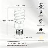 E26 13W CFL Light Bulbs T2 Spiral 2700K Soft White 900 Lumens 60W Equivalent UL Approved 3 Pack