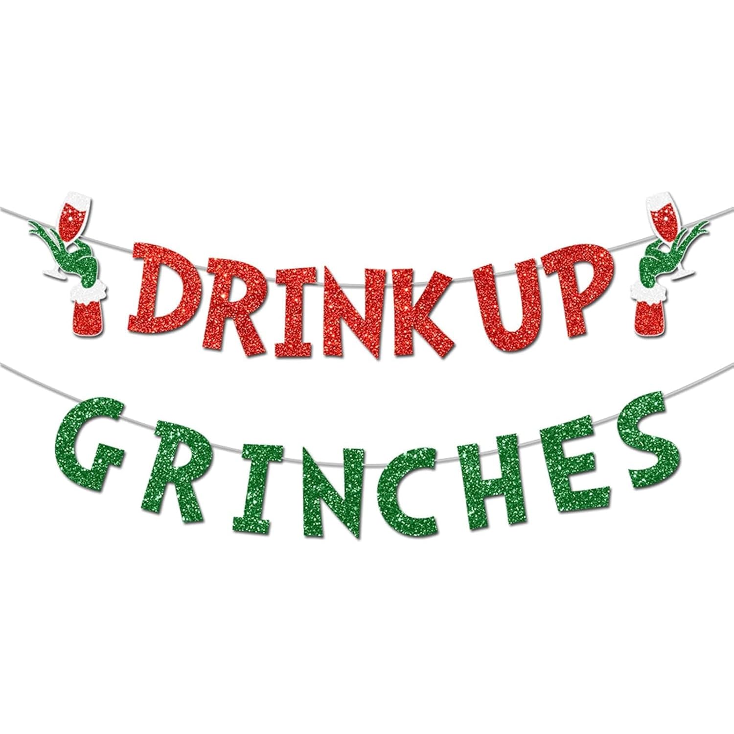 Drink Up Banner, Glittery Christmas Decorations Banners Winter Holiday Garland Photo Props Banner For Party Home Decorations