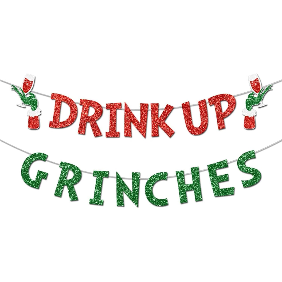 Drink Up Banner, Glittery Christmas Decorations Banners Winter Holiday Garland Photo Props Banner For Party Home Decorations