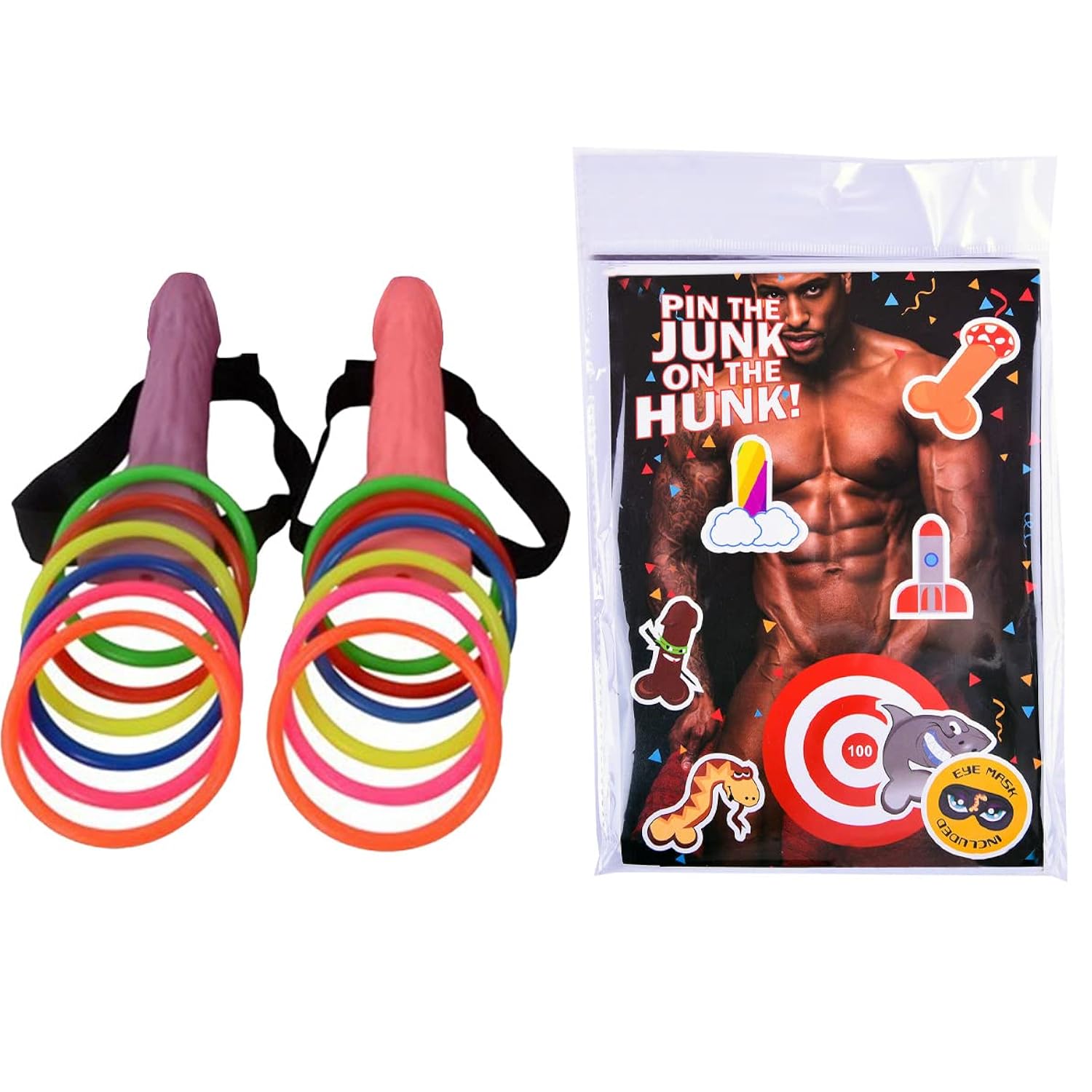 Bachelorette Party Games Set, Penis Willy Shape Ring Toss Hoopla Games Set For Adults And 1Pcs Party Poster Pin The Love Muscle On Romeo
