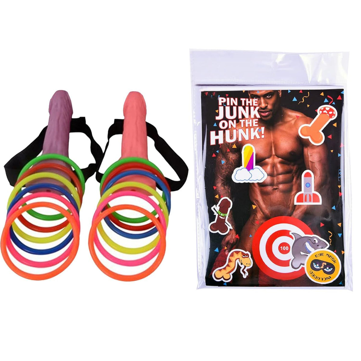 Bachelorette Party Games Set, Penis Willy Shape Ring Toss Hoopla Games Set For Adults And 1Pcs Party Poster Pin The Love Muscle On Romeo