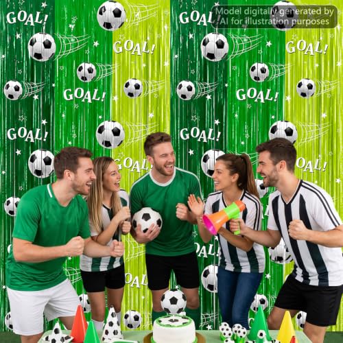 6 Pack Soccer Party Backdrop Decoration 3.3x6.6 ft Green Soccer Foil Fringe Curtains Tinsel Streamers Photo Props Background for Sports Theme Birthday Parties Decor Game Day Worlds Supplies