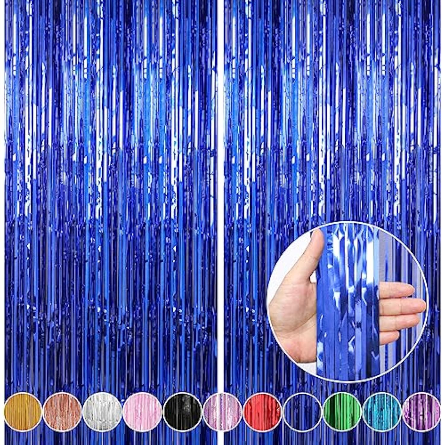 2 Pack 3.3 X 9.9 Ft Dark Blue Foil Fringe Curtains Party Decorations, Blue Tinsel Curtain Backdrop For Parties, Door Streamers, Glitter Streamer Fringe Backdrop For Birthday Decoration