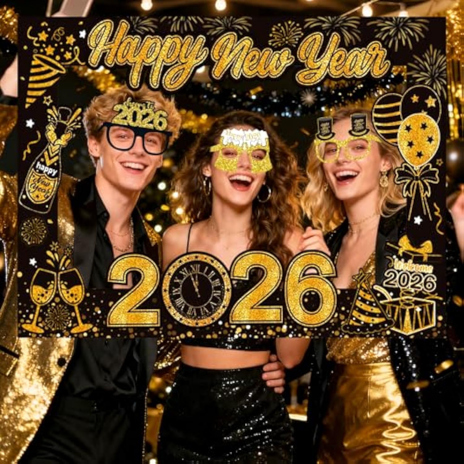 2026 Happy New Year Photo Booth Props Party Supplies