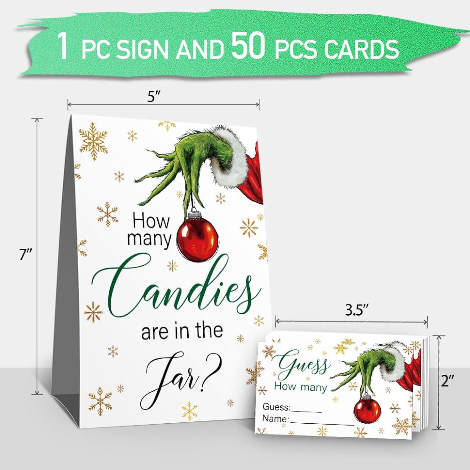 How Many Candies Are In The Jar Christmas Theme Party Sign, Snowflake Decorations Theme Party Card Kit (1 Sign & 50 Guessing Cards), Festive Activities Party Card-23
