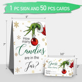 How Many Candies Are In The Jar Christmas Theme Party Sign, Snowflake Decorations Theme Party Card Kit (1 Sign & 50 Guessing Cards), Festive Activities Party Card-23