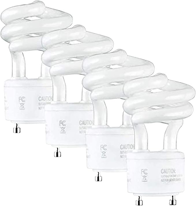 GU24 CFL Light Bulbs 4 Pack 13W 2700K Warm White 900 Lumens T2 Spiral Twist Lock UL Approved