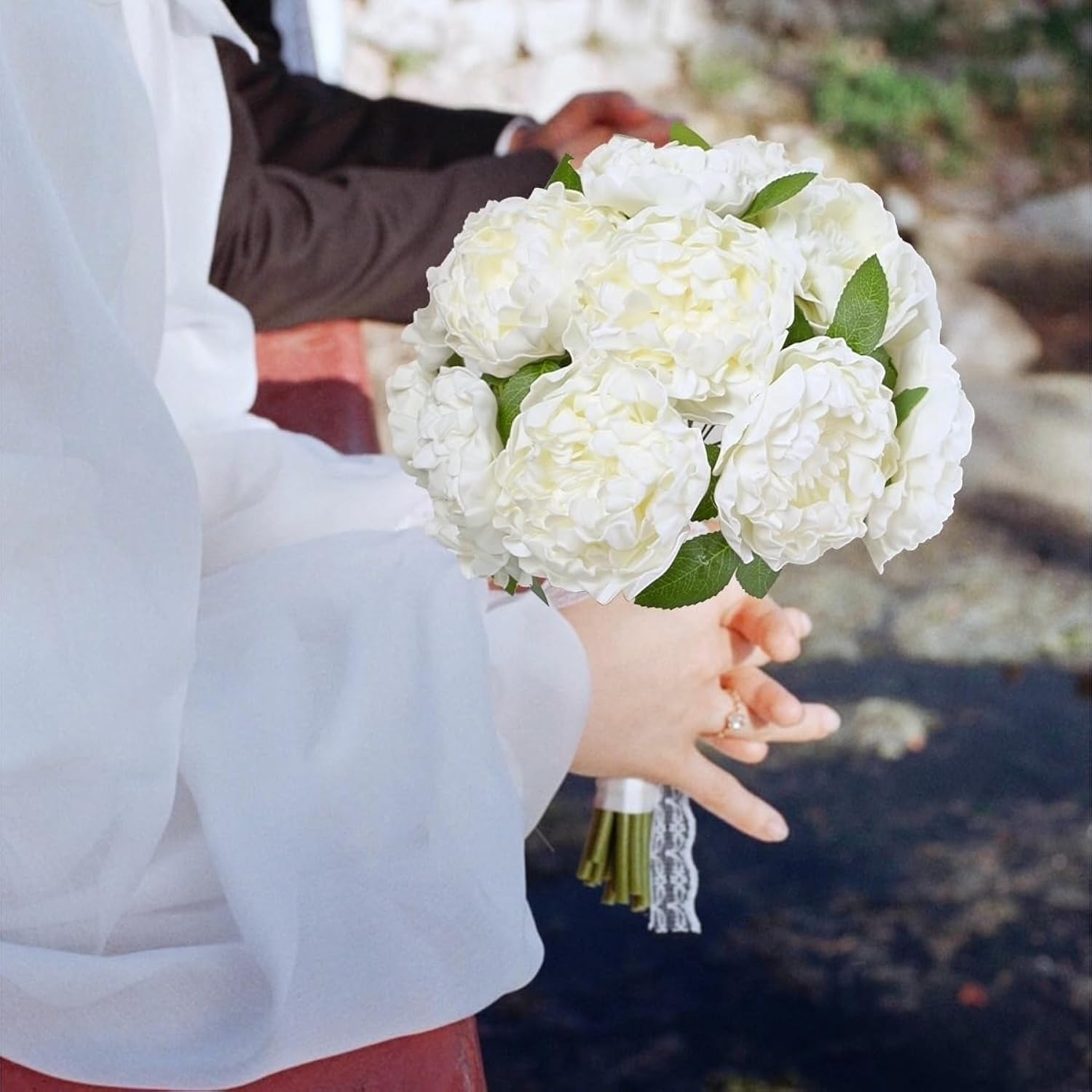 16Pcs 4" Peonies Artificial Flowers Bulk, Ivory Fake Peony Foam Flowers, White Silk Peonies Faux Bouquet For Floral Arrangement Wedding Bridal Flower Cake Decorative Flower Table Centerpieces