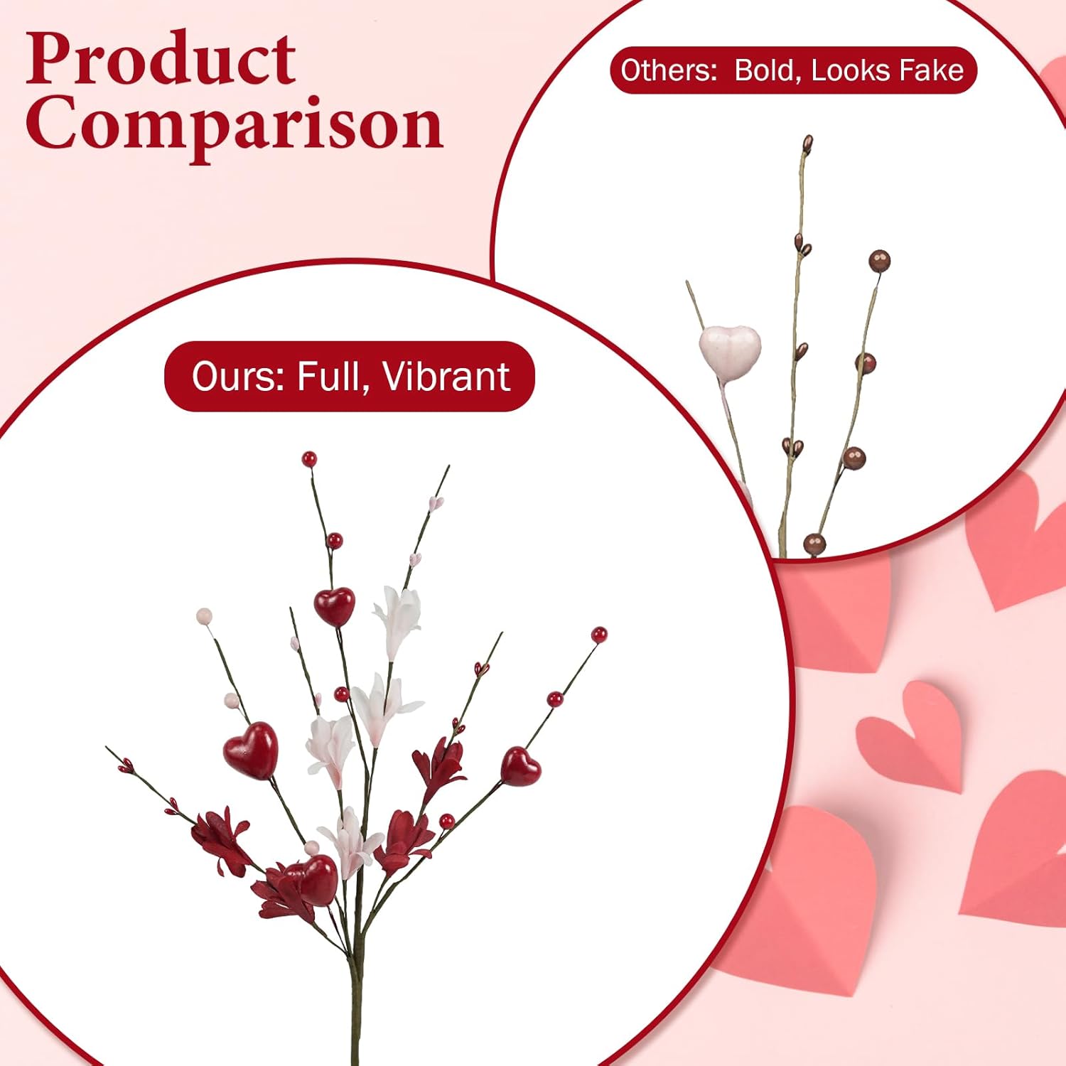 Valentines Day Decorations, 8Pcs Valentine Floral Picks, Red Pink Heart Shaped Flower Stems, Artificial Berry Dry Flower Fillers For Vase, Table Centerpiece, Wedding Arrangement, Galentines, 24Inch