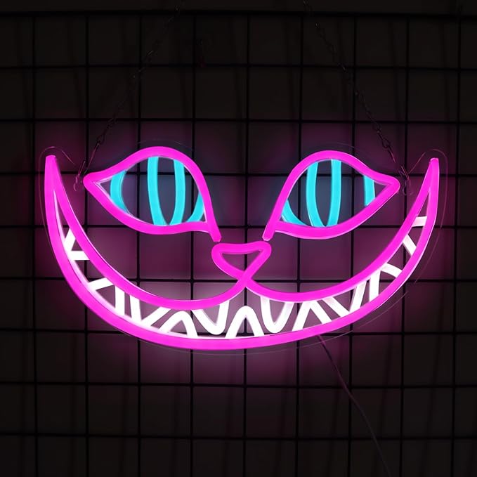 Cheshire Cat Neon Sign Alice in Wonderland LED Wall Light Dimmable Bedroom Man Cave Decor