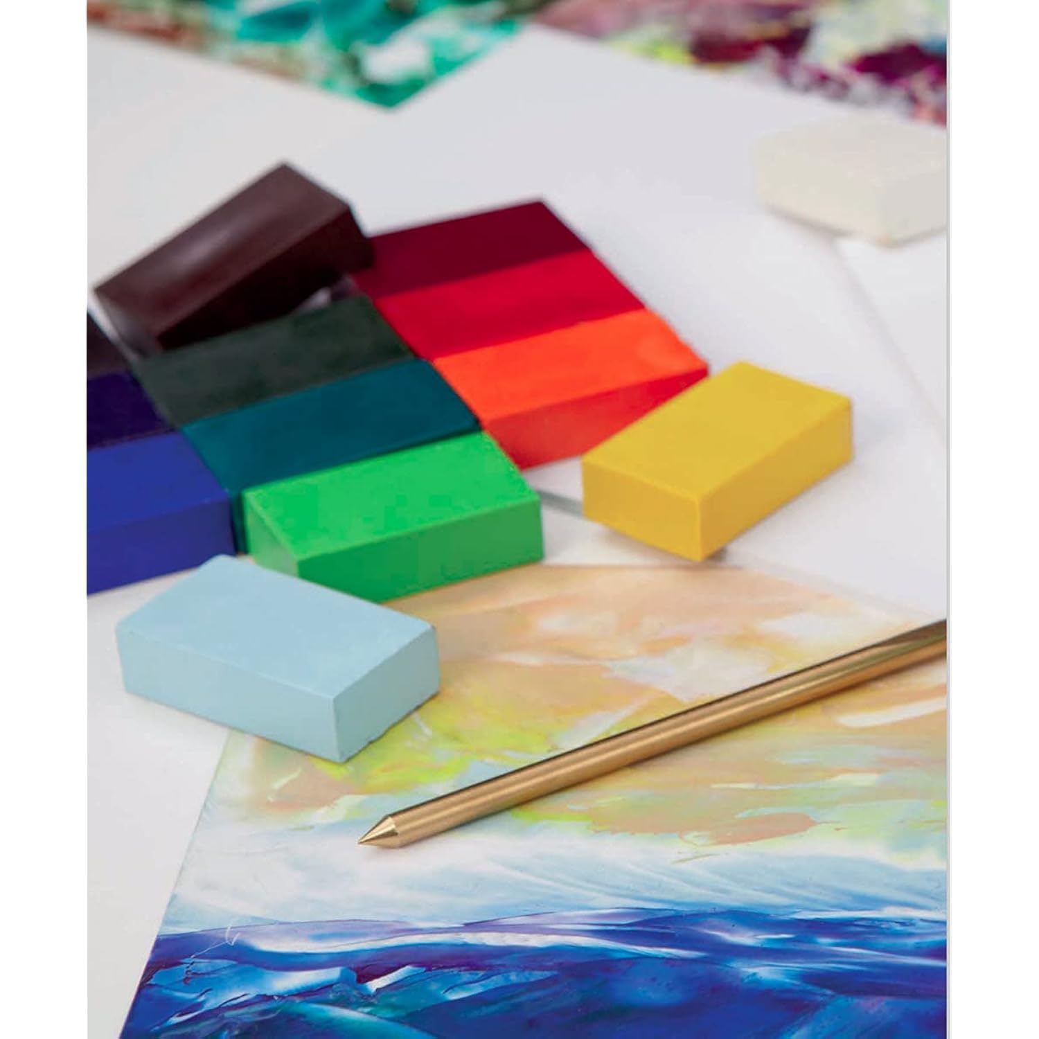 Encaustic Art The Original - Basic Selection Set Of 16 -Encaustic Wax Block Colors Set -Non-Toxic, Beeswax For Encaustic Art Supplies -Handcrafted In Germany