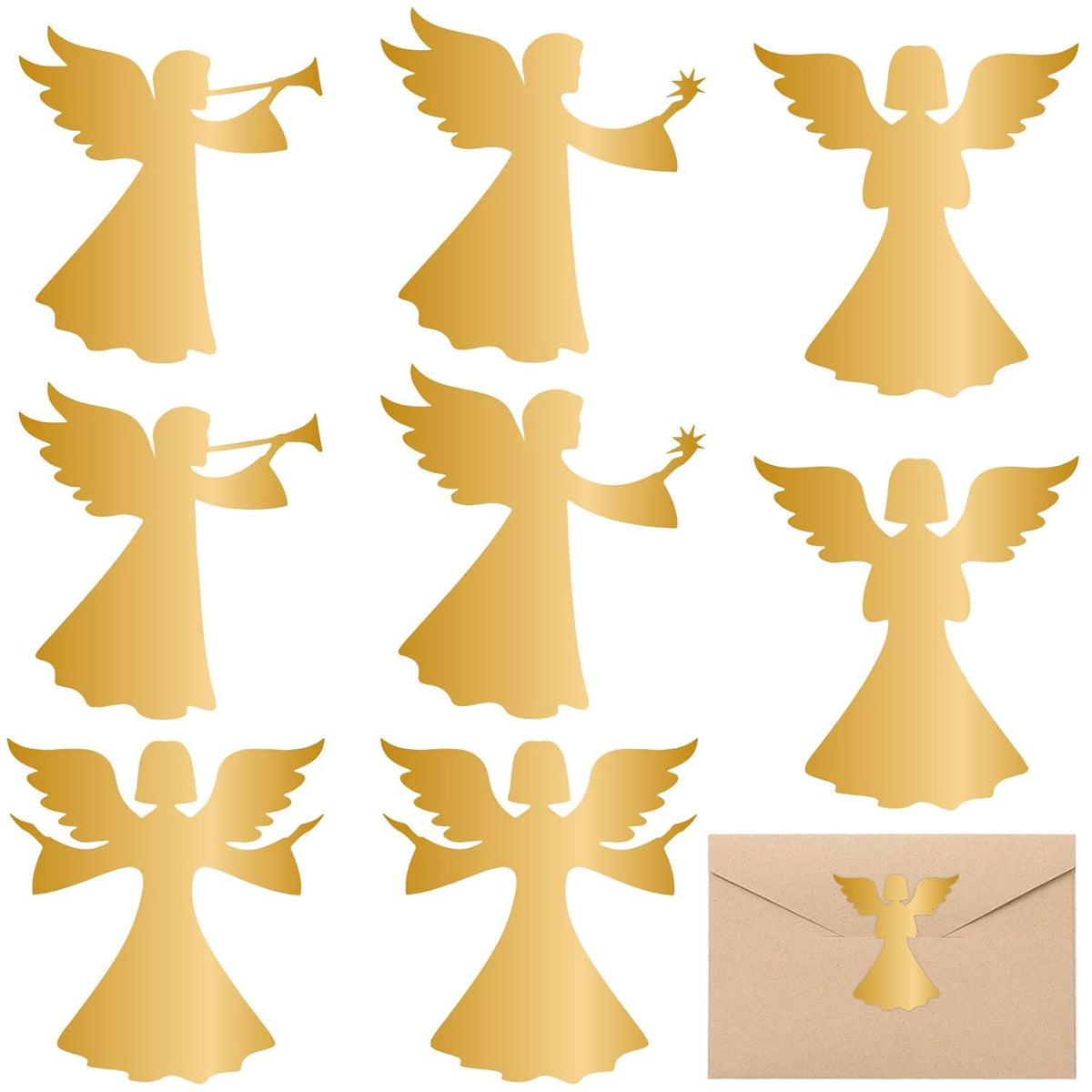 400Pcs Christmas Stickers Gold Angel Envelopes Seal Stickers Self-Adhesive Xmas Party Favor Sealing Labels For Holiday Business Wedding Invitations Greeting Cards Supplies, 4 Design