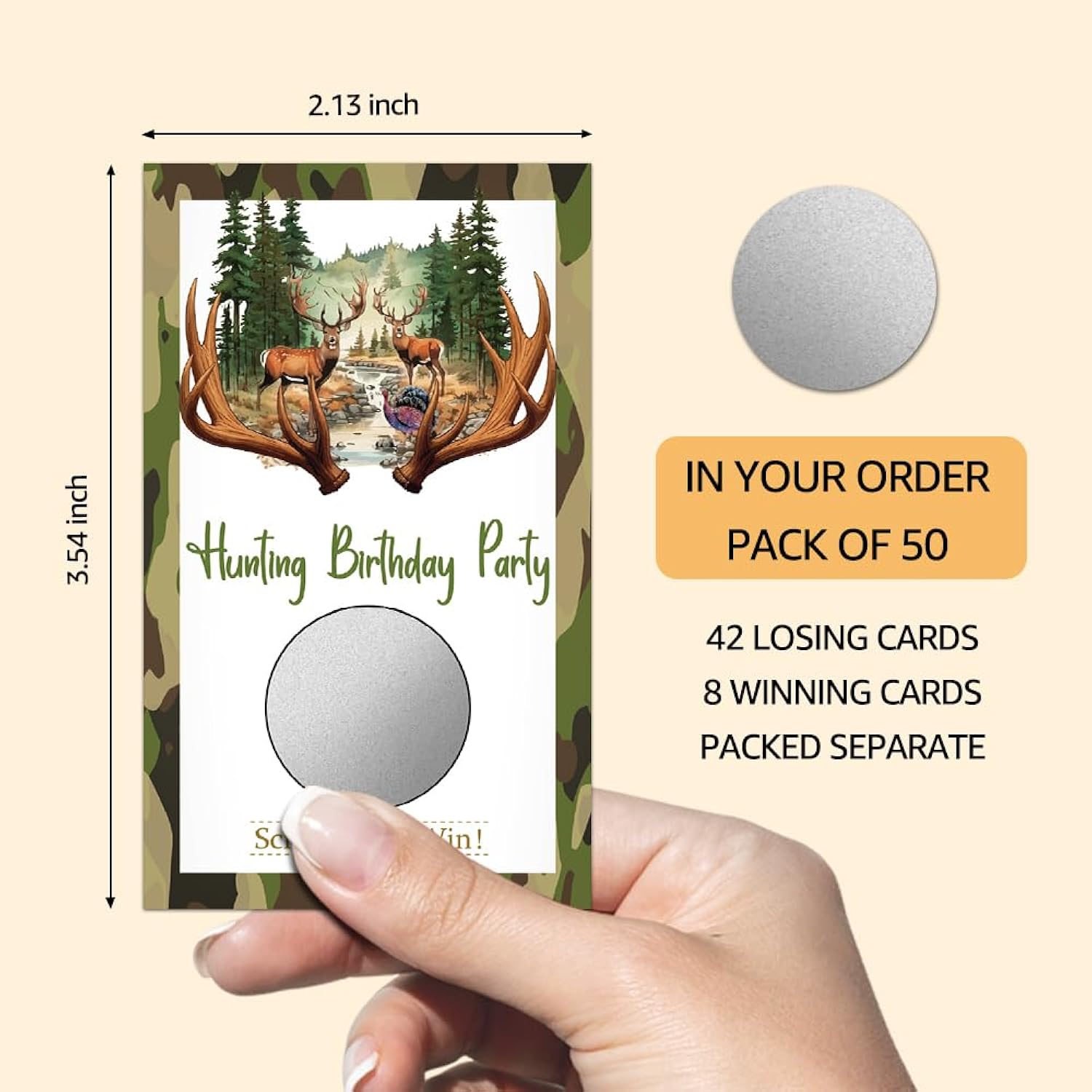 50 Pack Hunting Birthday Party Scratch Off Game, Nature Adventure Animals Scratch Cards For Party Game, Jungle Hunting Deer Duck Raffle Tickets For Group Games Family Activity, Baby Shower