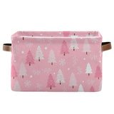 Christmas Tree Pink Storage Basket Fabric Kitchen Baskets Winter Snowflake Xmas Decorations Open Home Storage Bins Boxes Foldable Organizer Bag For Toy Book Shelf Closet Baskets 16×12×8 Inches