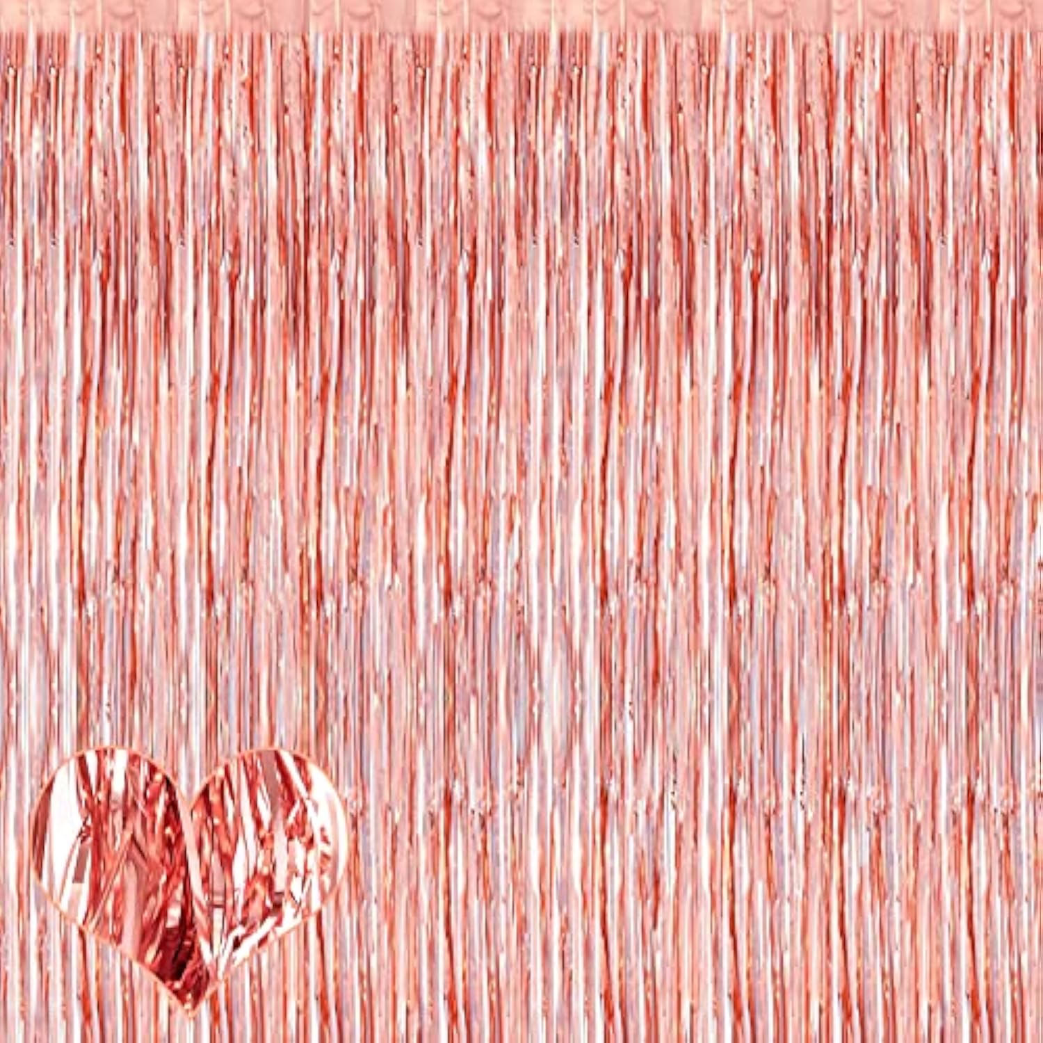 4 Pack Rose Gold Fringe Curtain Backdrop, 3.2Ft X 8.2Ft Metallic Tinsel Foil Fringe Streamers Background For Photo Booth Birthday Wedding Baby Shower Carnival Easter Mother’S Day Party Decorations
