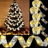 5 Piece 82Ft Christmas Ribbon Lights 250 Led Glow Ribbon Strings Lights Shining Ribbon Fairy Lights With Double Layer Co