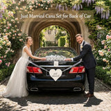 Mr & Mrs Wedding Tin Can Set With Heart “Just Married” Sign, Handmade Just Married Car Decorations For Wedding Getaway Decor