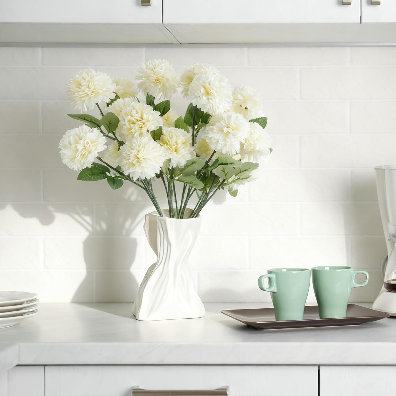 48 Heads Artificial Chrysanthemum Flowers Bouquets Plastic Hydrangea Silk Mums Hydrangea Wedding Bouquets For Home Garden Party Office Decoration Table Floral Centerpieces (Champagne)