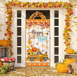 Happy Fall Y'All Door Banner, Large Autumn Thanksgiving Welcome Porch Sign, Harvest Pumpkin Sunflower Decor - 70.9 X 35.4 Inches