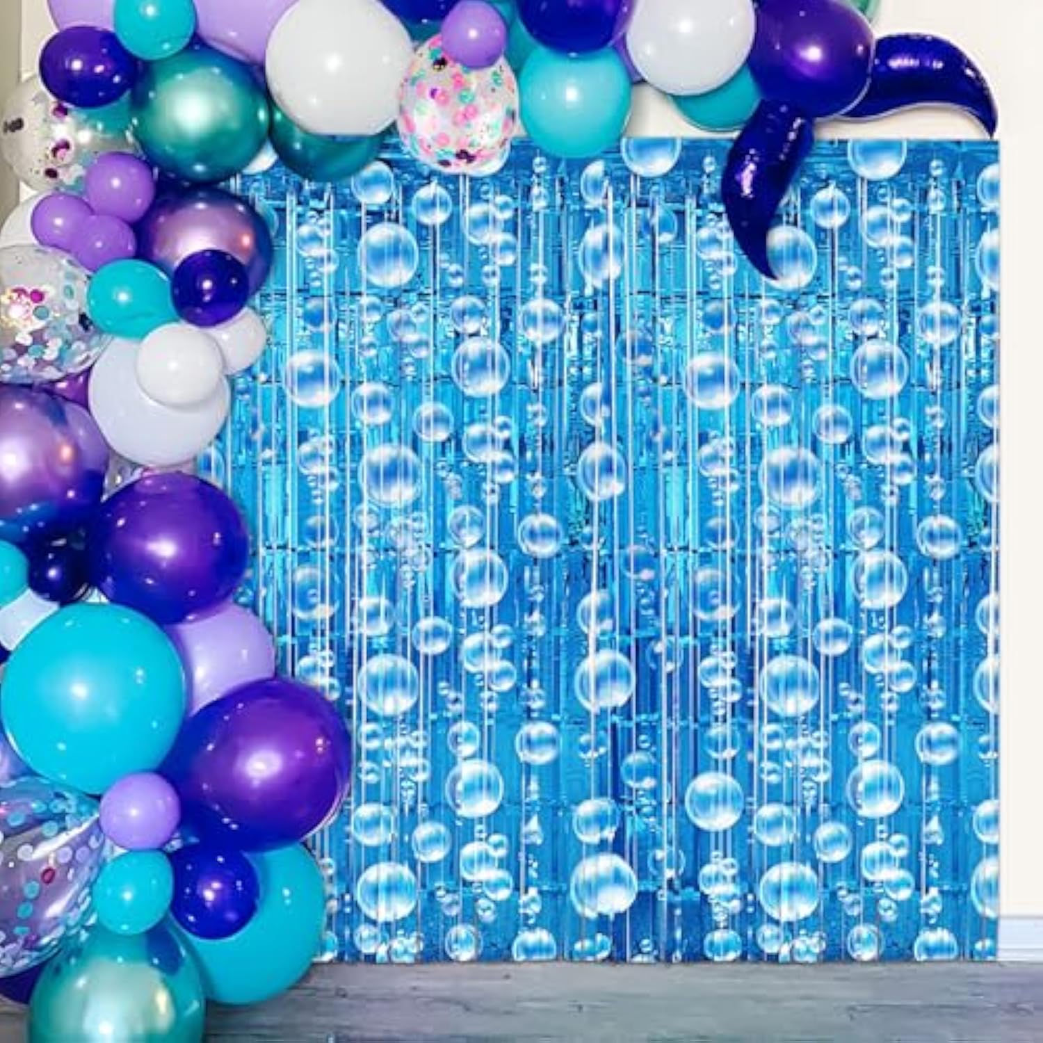 Under The Sea Party Decorations, 2 Pcs Blue Bubble Garland Streamers Tinsel Foil Fringe Curtain Backdrops For Mermaid Ocean Beach Summer Party Decorations Supplies