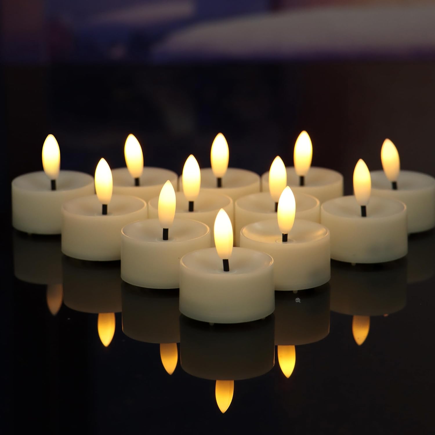 Flameless Led Tea Lights Flickering White Battery Operated, Electric Fake Tealight Candles Long Lasting For Romantic Night Wedding Birthday Party Valentine'S Day Christmas Home Decor 12 Pack