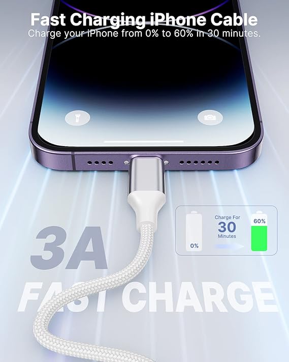 2 Pack Apple MFi Certified USB A to Lightning Cable 1FT Short Nylon Braided Fast Charging Cord for iPhone iPad