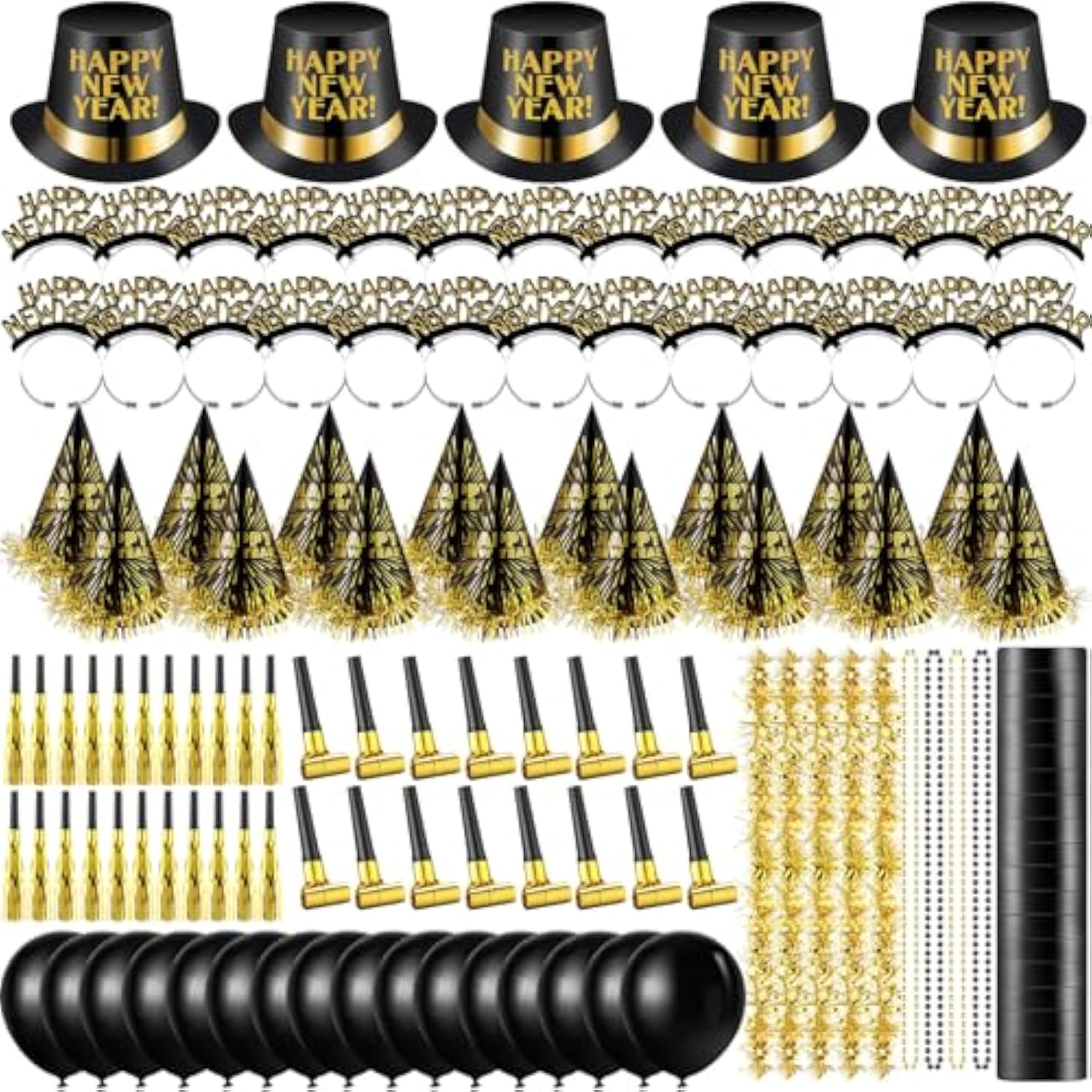 404pcs New Year 2026 Party Supplies Gold Black Favors Decorations