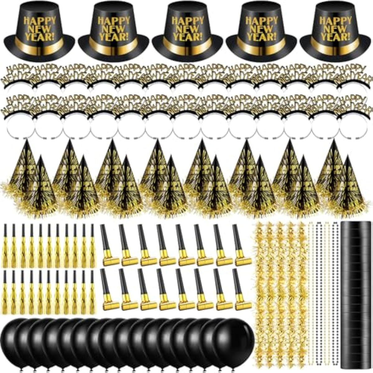 404pcs New Year 2026 Party Supplies Gold Black Favors Decorations