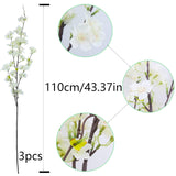 3Pcs Artificial Cherry Blossom Flower White Silk Peach Flowers Bulk Plum Blossom Flowers With Leaves Cherry Blossom Branches Vase Arrangements For Spring Wedding Indoor Outdoor Diy Party Decor